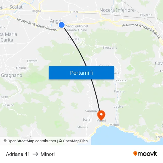 Adriana 41 to Minori map