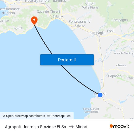 Agropoli - Incrocio Stazione Ff.Ss. to Minori map