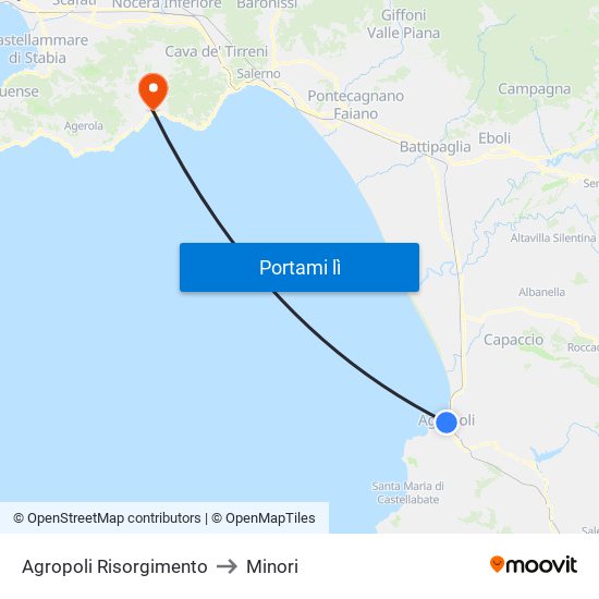 Agropoli Risorgimento to Minori map