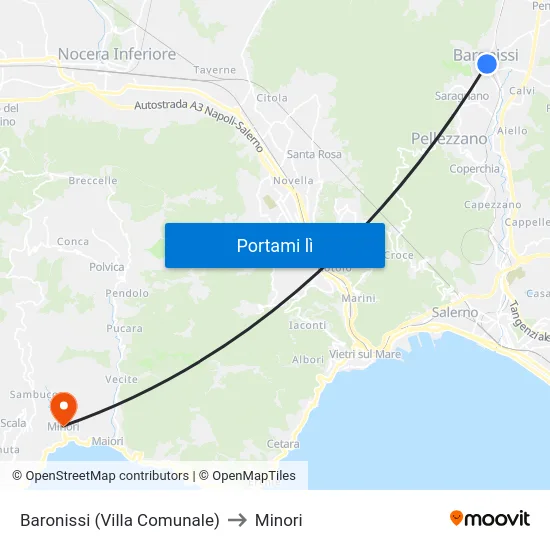 Baronissi (Villa Comunale) to Minori map