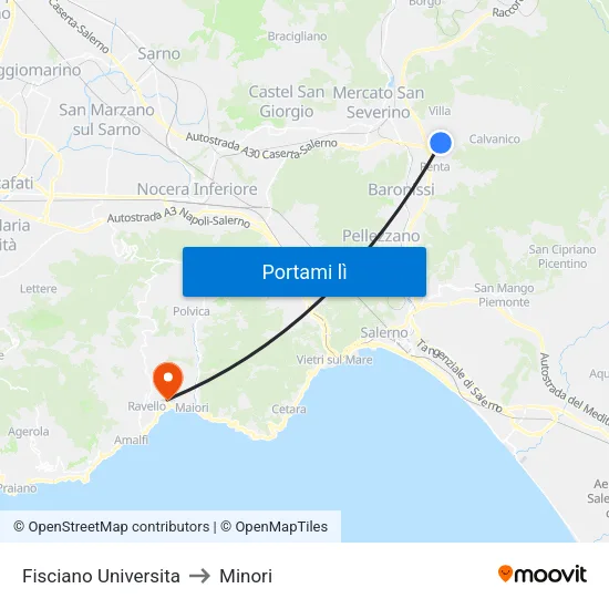 Fisciano Universita to Minori map