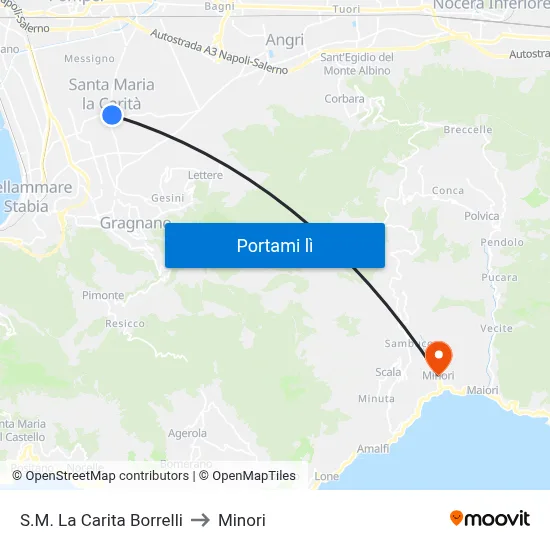 S.M. La Carita  Borrelli to Minori map