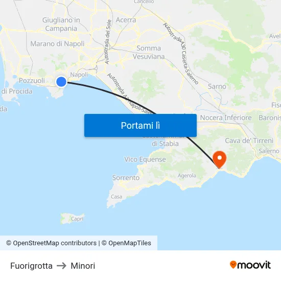 Fuorigrotta to Minori map