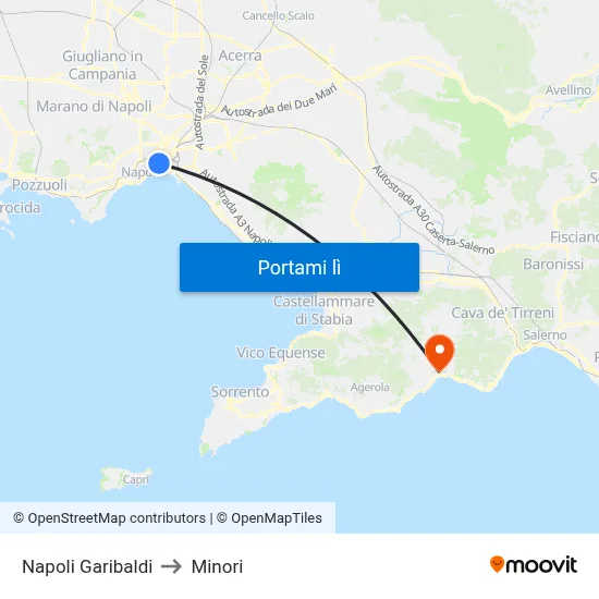 Napoli Garibaldi to Minori map