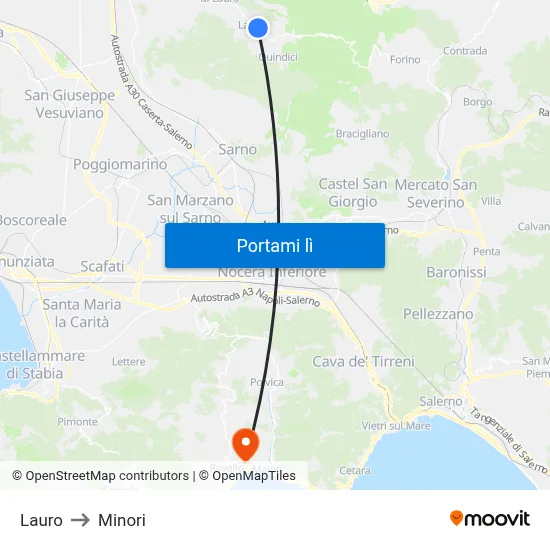 Lauro to Minori map