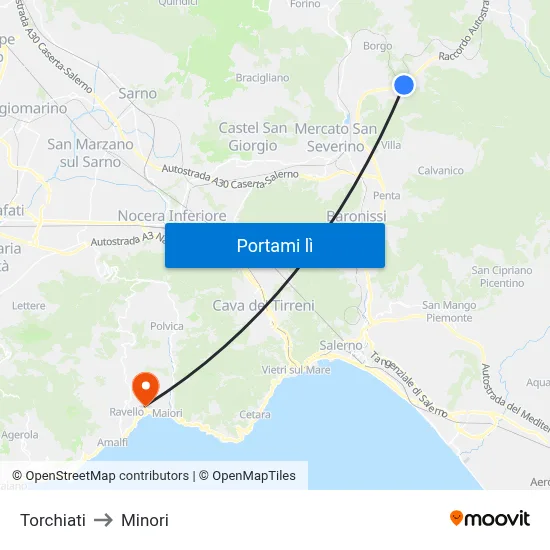 Torchiati to Minori map