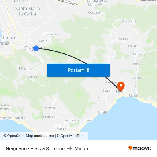 Gragnano - Piazza S. Leone to Minori map