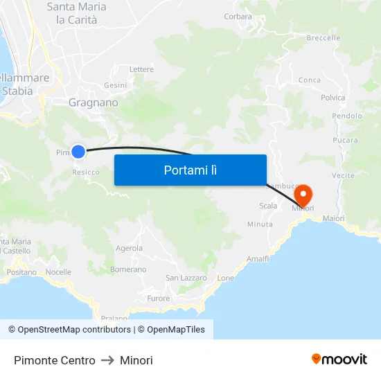 Pimonte Centro to Minori map