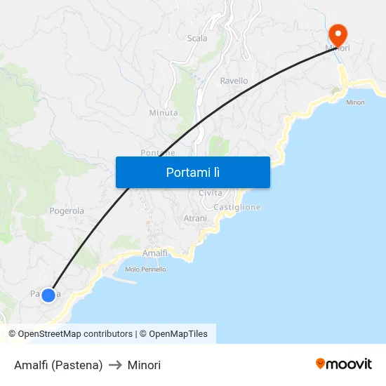 Amalfi (Pastena) to Minori map