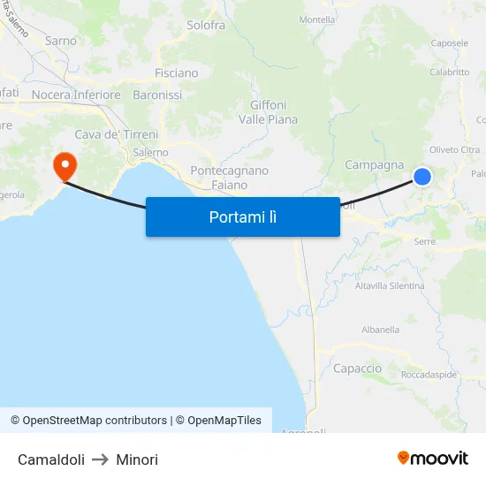Camaldoli to Minori map