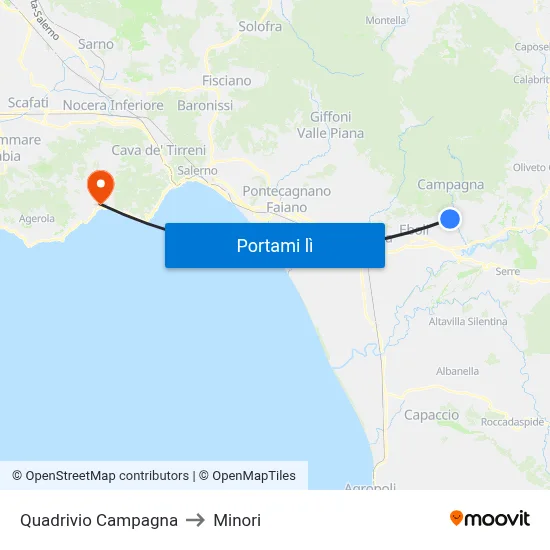 Quadrivio Campagna to Minori map