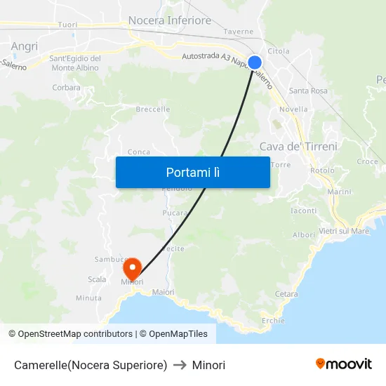 Camerelle(Nocera Superiore) to Minori map
