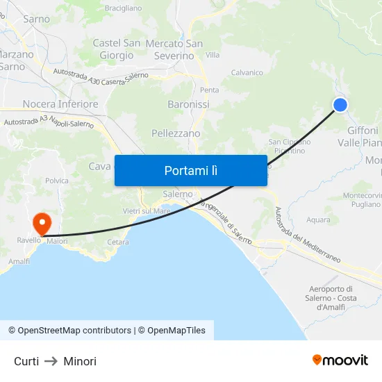 Curti to Minori map