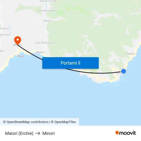 Maiori (Erchie) to Minori map