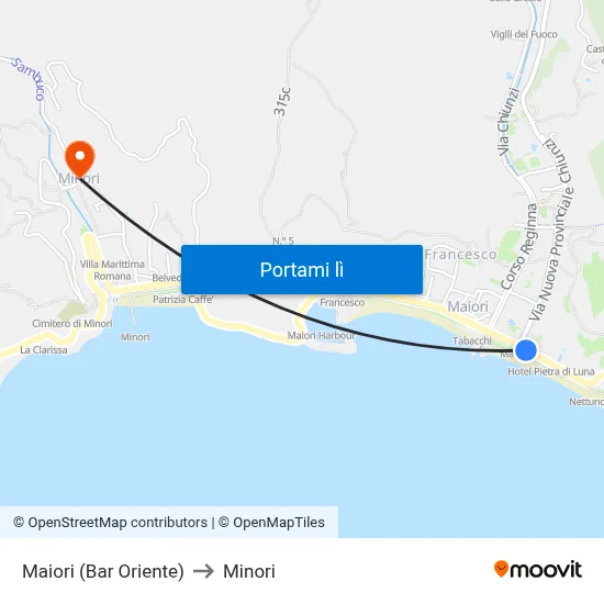 Maiori (Bar Oriente) to Minori map