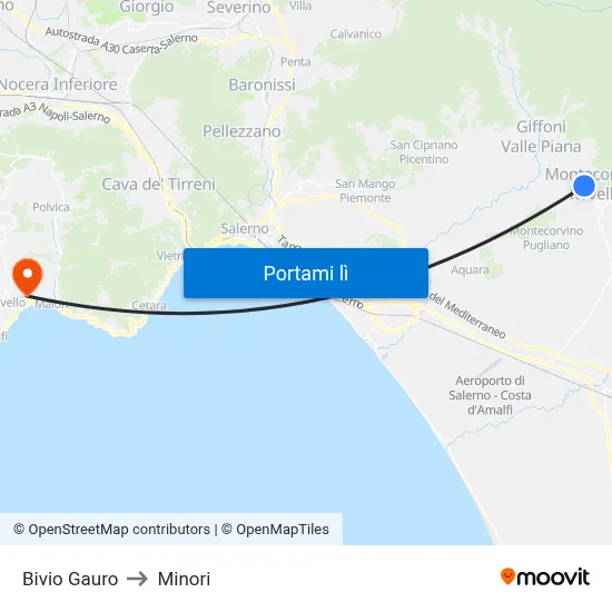 Bivio Gauro to Minori map