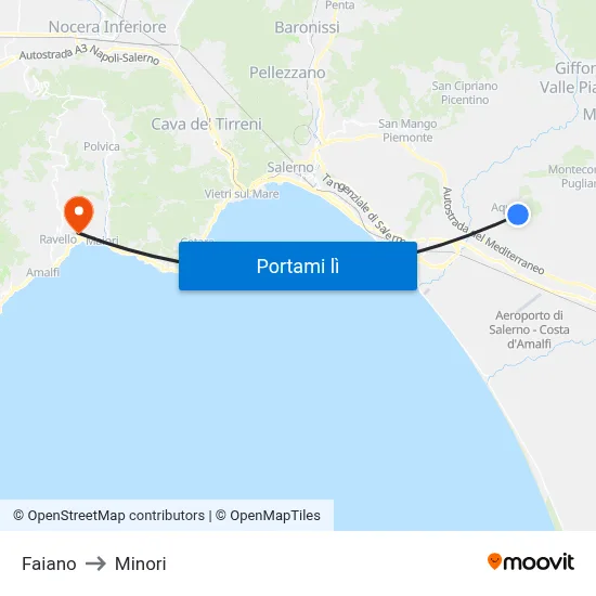 Faiano to Minori map