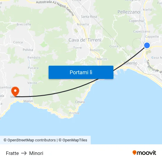 Fratte to Minori map