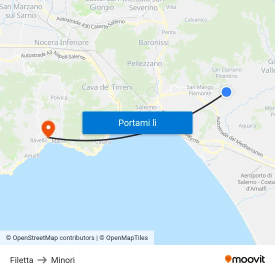 Filetta to Minori map
