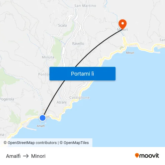 Amalfi to Minori map