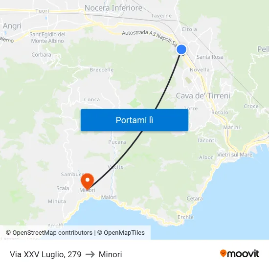 Via XXV Luglio, 279 to Minori map