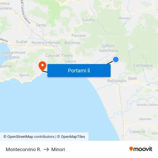 Montecorvino R. to Minori map