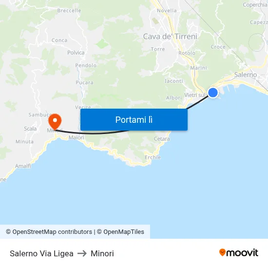 Salerno Via Ligea to Minori map