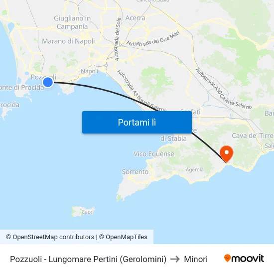 Pozzuoli - Lungomare Pertini (Gerolomini) to Minori map