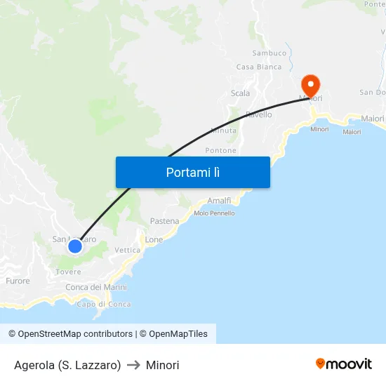 Agerola (S. Lazzaro) to Minori map