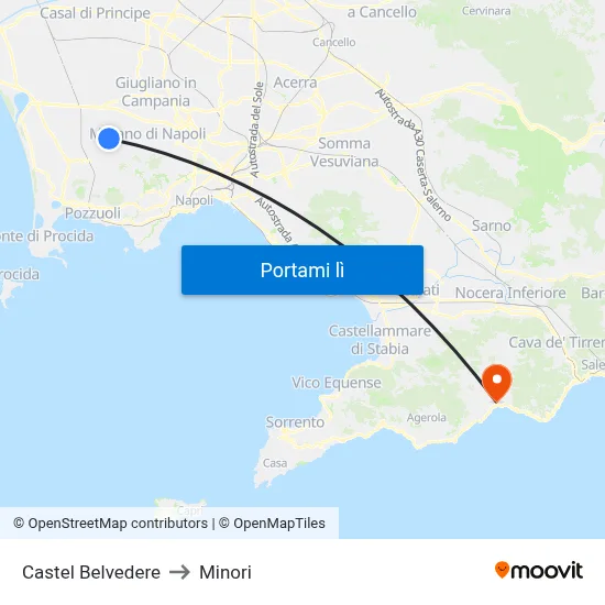 Castel Belvedere to Minori map