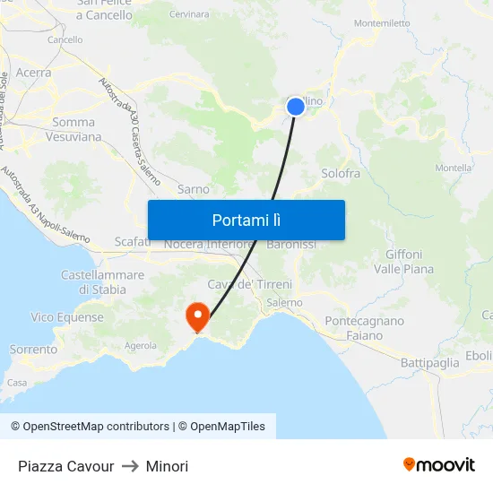 Piazza Cavour to Minori map