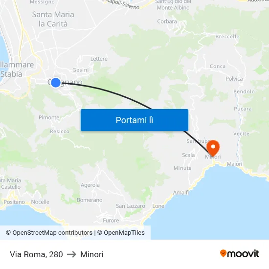 Via Roma, 280 to Minori map