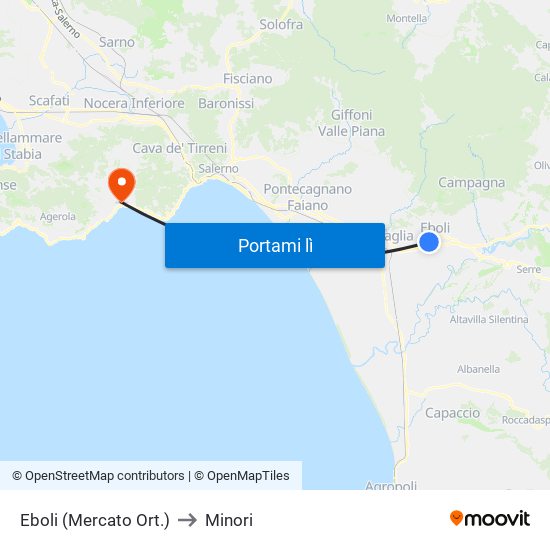 Eboli (Mercato Ort.) to Minori map