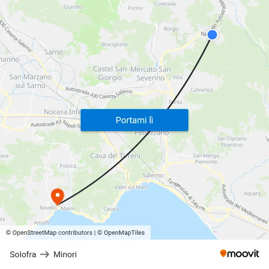 Solofra to Minori map