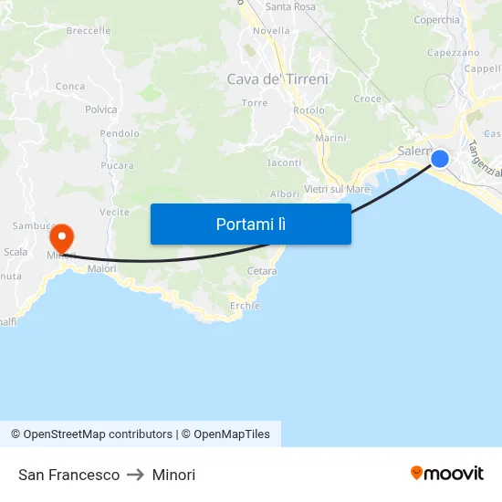 San Francesco to Minori map
