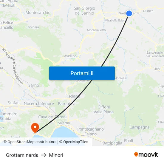 Grottaminarda to Minori map