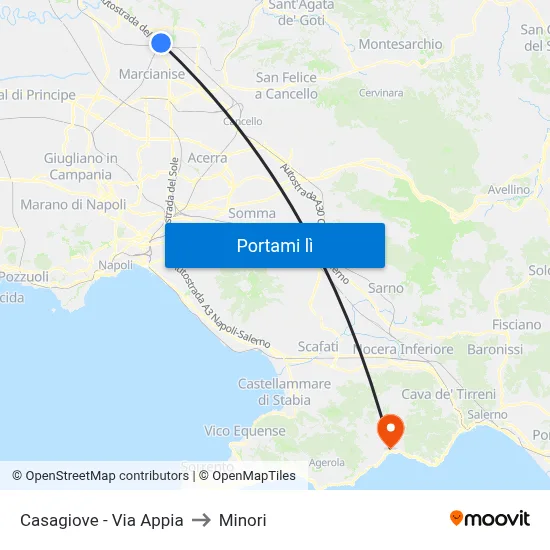 Casagiove - Via Appia to Minori map