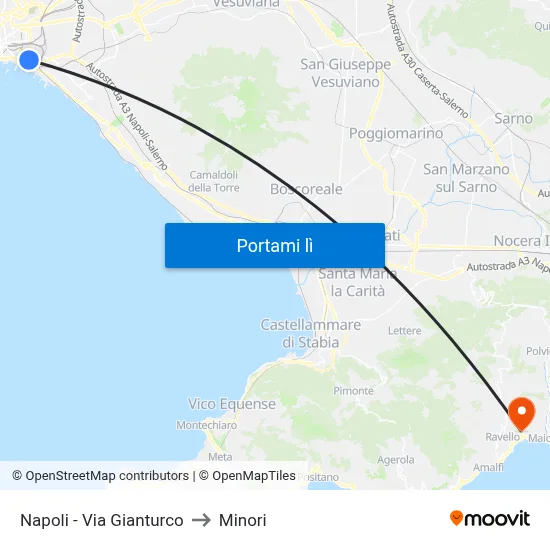 Napoli - Via Gianturco to Minori map