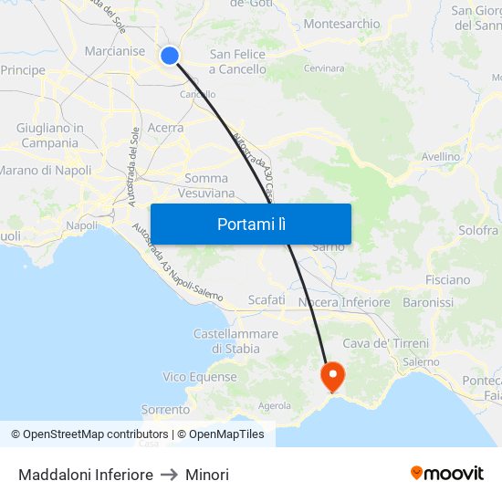 Maddaloni Inferiore to Minori map