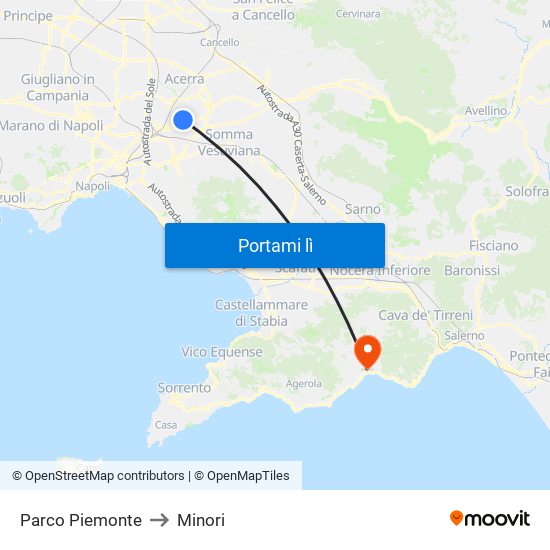 Parco Piemonte to Minori map