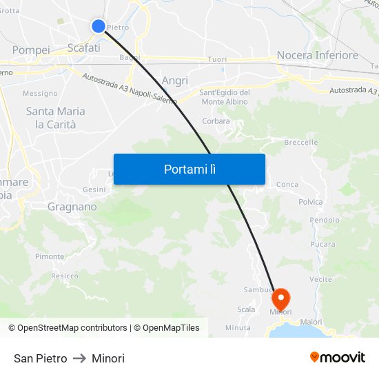 San Pietro to Minori map