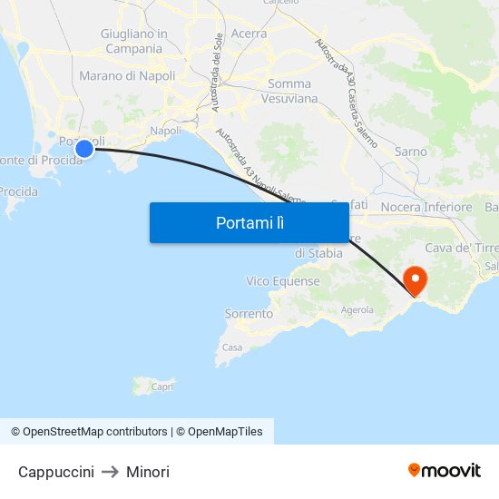 Cappuccini to Minori map