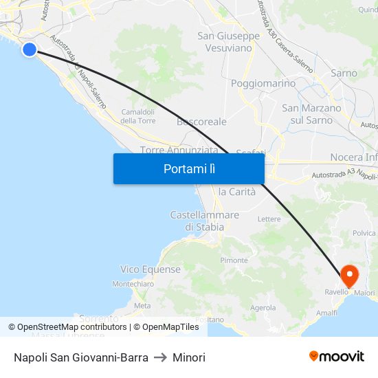 Napoli San Giovanni-Barra to Minori map