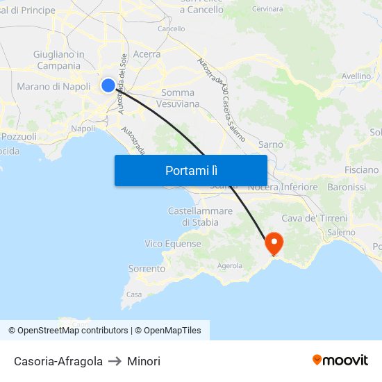 Casoria-Afragola to Minori map