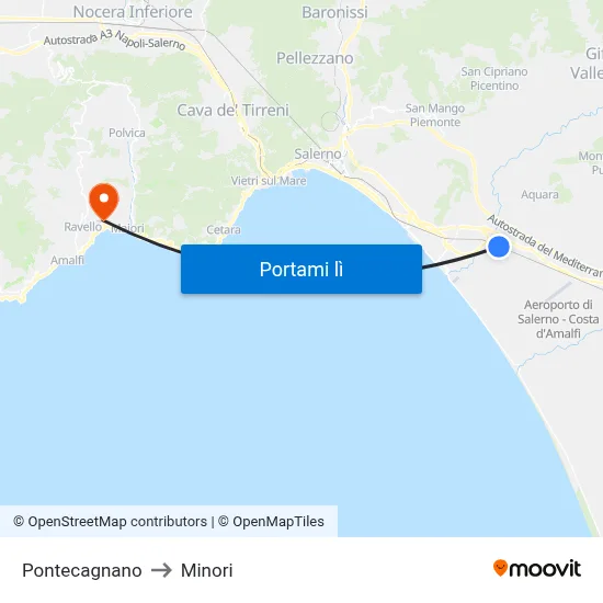 Pontecagnano to Minori map
