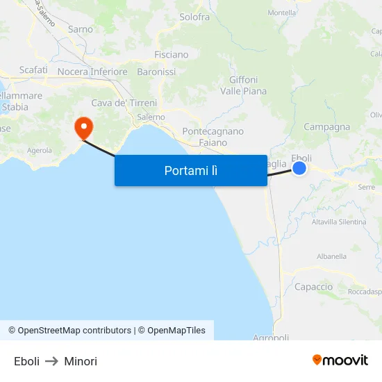 Eboli to Minori map