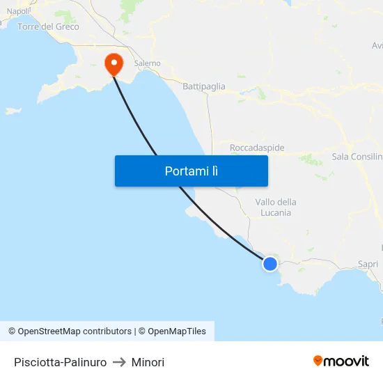 Pisciotta-Palinuro to Minori map