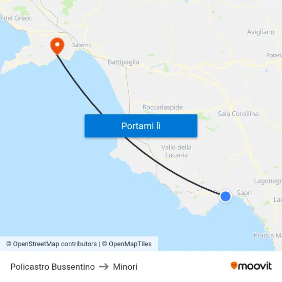 Policastro Bussentino to Minori map