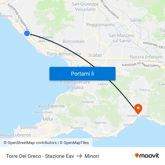Torre Del Greco - Stazione Eav to Minori map