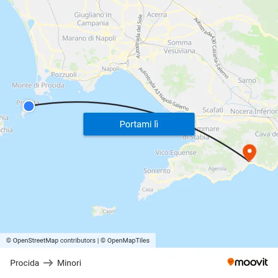 Procida to Minori map
